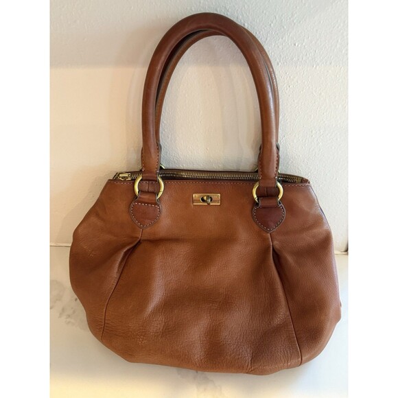 J.CREW BROWN GENUINE LEATHER TWO COMPARTMENTS HOBO SHOULDER BAG HANDBAG PURSE